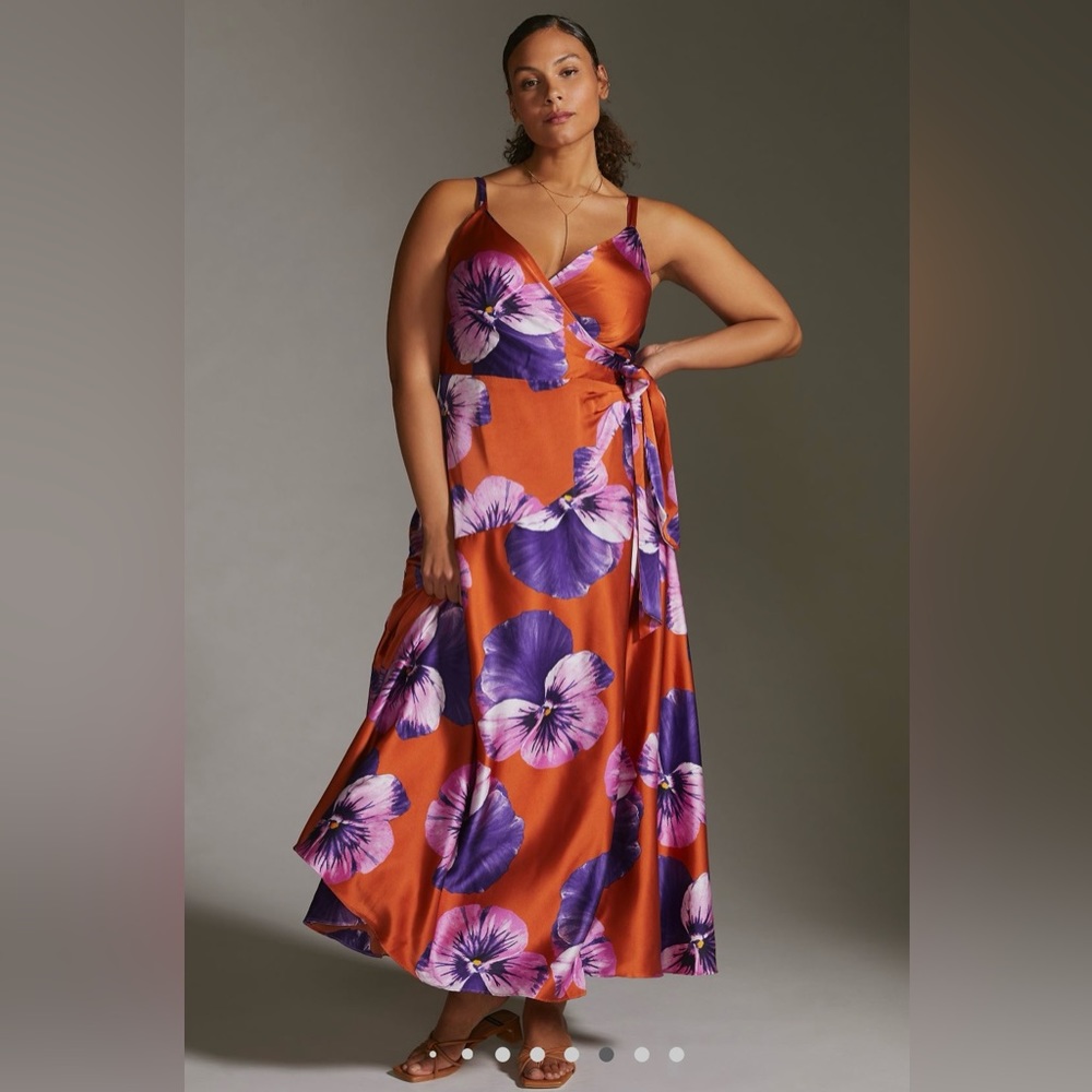 Floral Wrap Dress in Orange and Purple